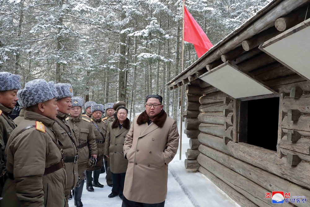KCNA picture of North Korean leader Kim Jong Un visiting battle sites in areas of Mt Paektu  / KCNA
