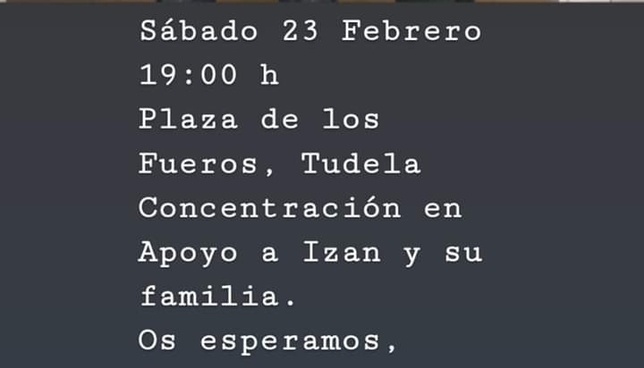 Llaman a una concentración en Tudela en apoyo a Izan