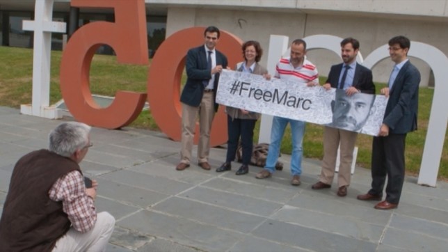 Marginedas en la Universidad de Navarra tras su liberación en Siria en 2014
