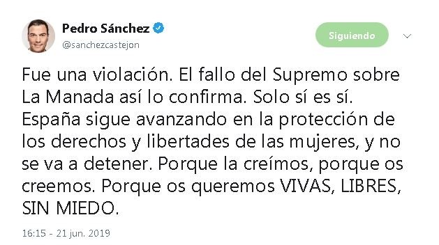 Tweet de Pedro Sánchez