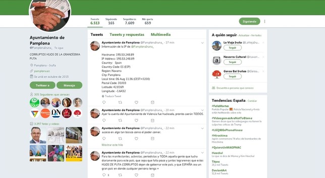 'Hackean' la cuenta de Twitter del Ayuntamiento de Pamplona