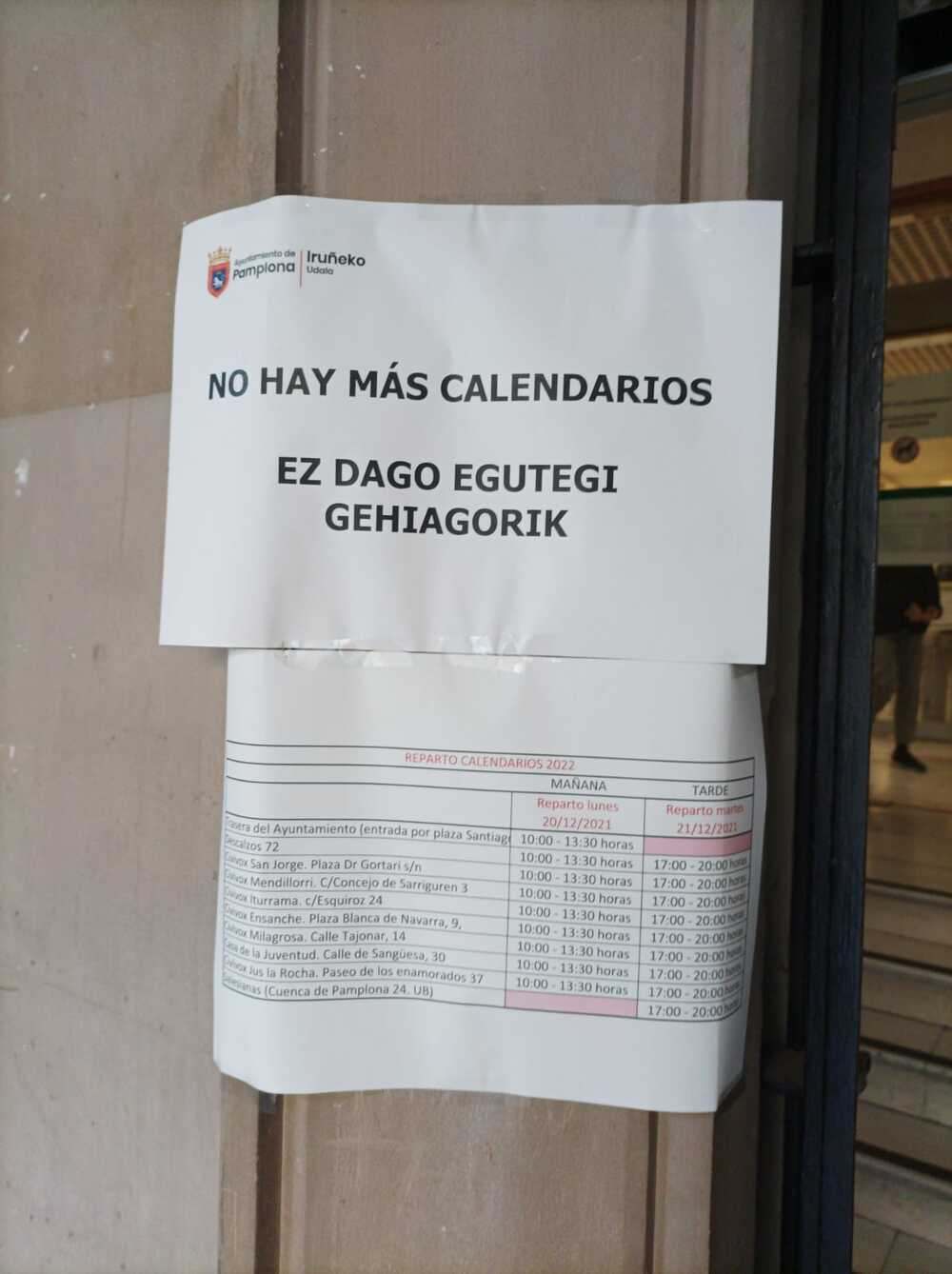 Agotados los calendarios del Ayuntamiento para 2022