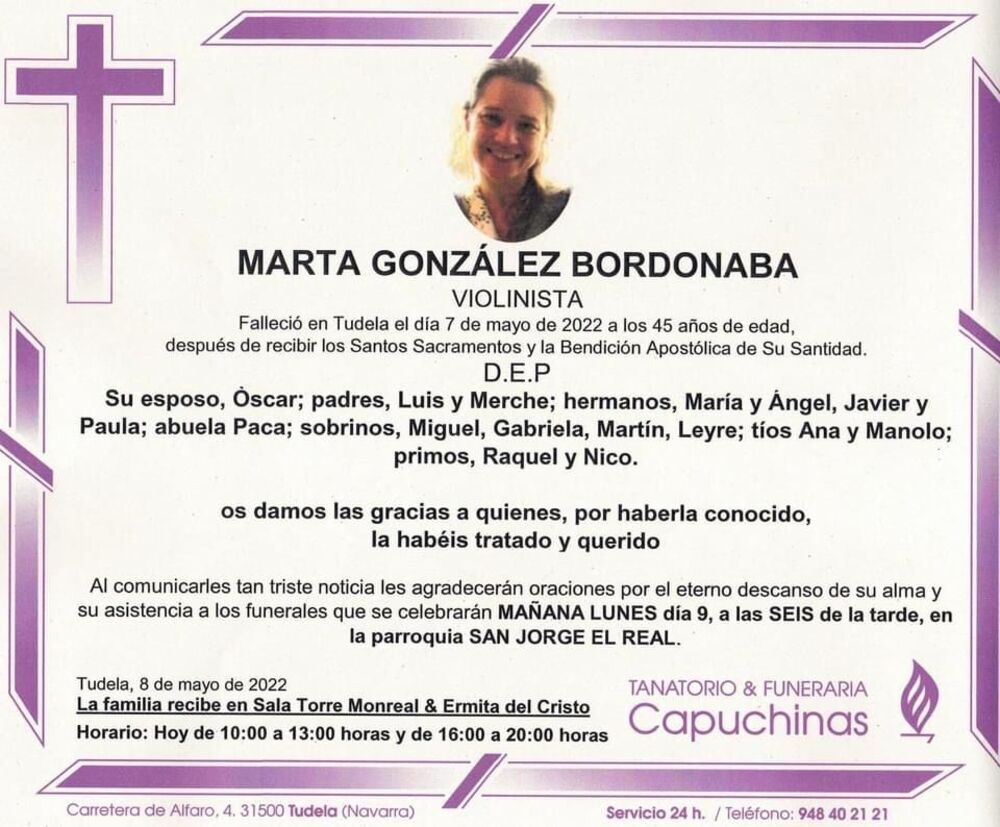 Fallece la violinista navarra Marta González Bordonaba