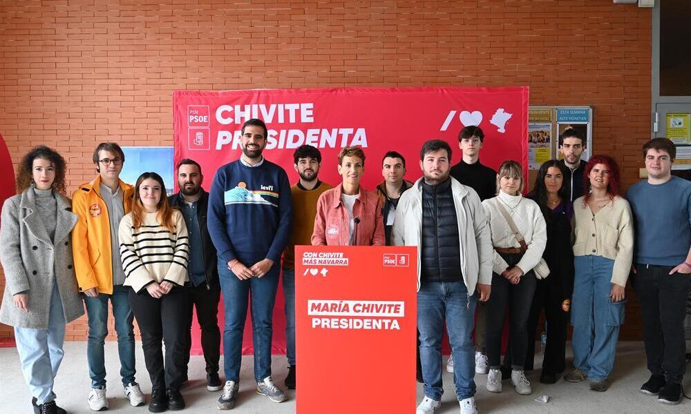 María Chivite, candidata de PSN a la Presidencia de Navarra, en un acto electoral en Orkoien