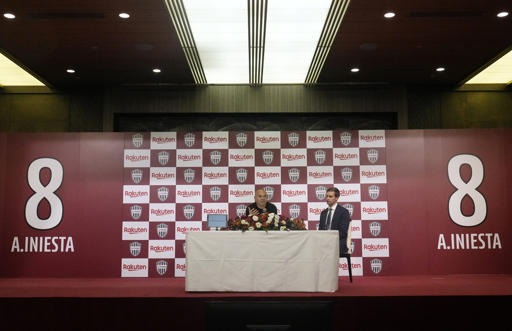 Spanish soccer player Andres Iniesta of Vissel Kobe attends press conference
