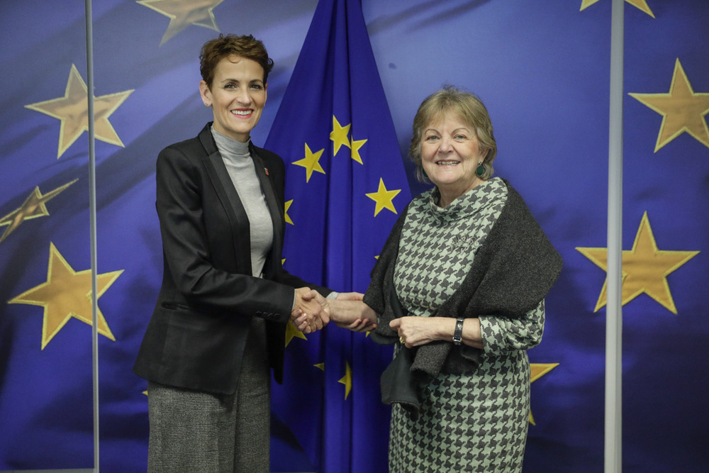 La Presidenta de Navarra María Chivite y la comisaria europea Elisa Ferreira