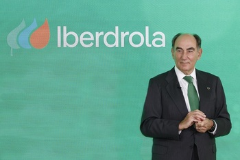 El presidente de Iberdrola, Ignacio Sánchez Galán, durante su intervención en la inauguración de la planta Andévalo de Iberdrola