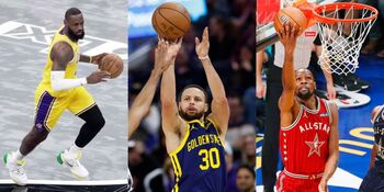 Lebron James (i), Stephen Curry (c) y Kevin Durant